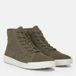NWT Vince Wolfe Linen High-Top Sneakers Olive
